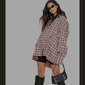 Prettylittlething Pink Plaid Button-Up